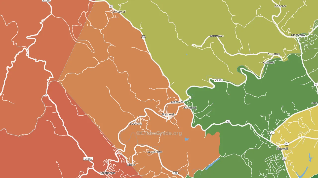 Bramwell, WV Map of Assault Rates