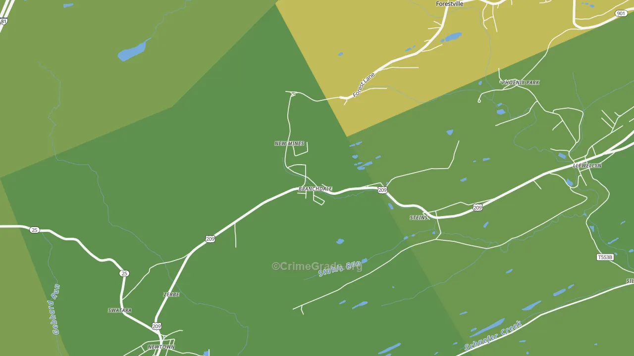 Branchdale, PA Map of Assault Rates