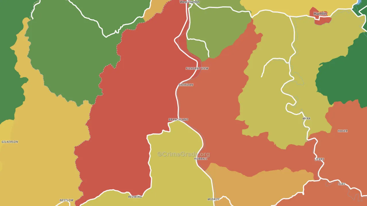 Branchland, WV Map of Assault Rates