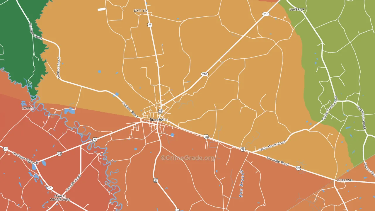 Branchville, SC Map of Assault Rates