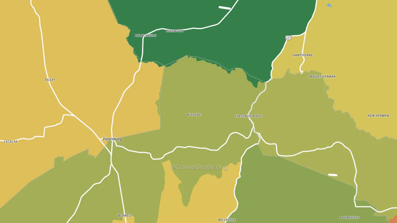 Branchville, TN Map of Assault Rates