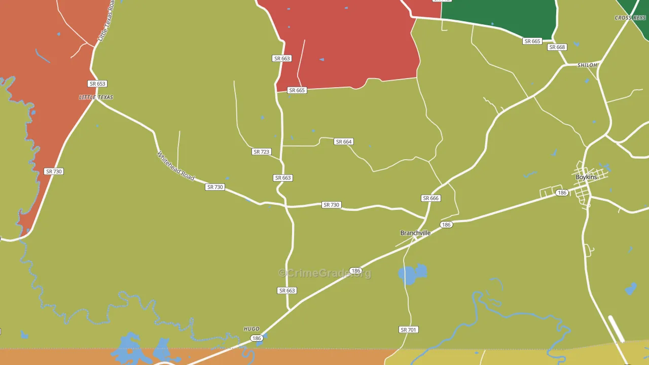 Branchville, VA Map of Assault Rates