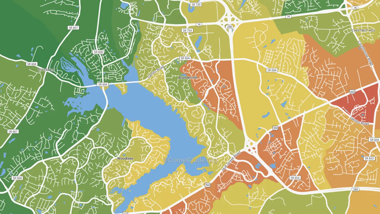 Brandermill, VA Map of Assault Rates