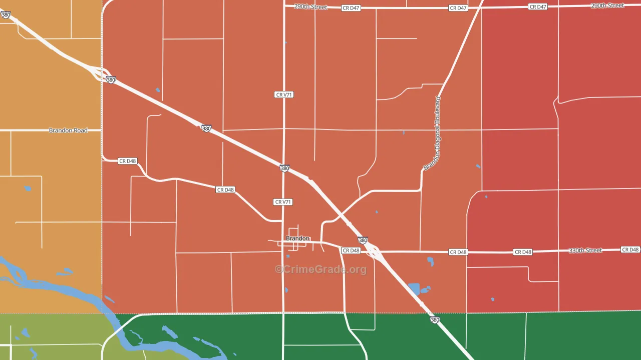 Brandon, IA Map of Assault Rates