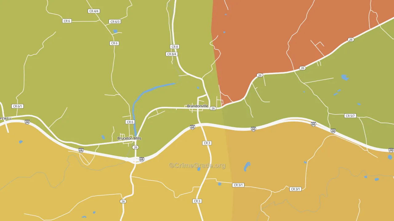 Brandonville, WV Map of Assault Rates