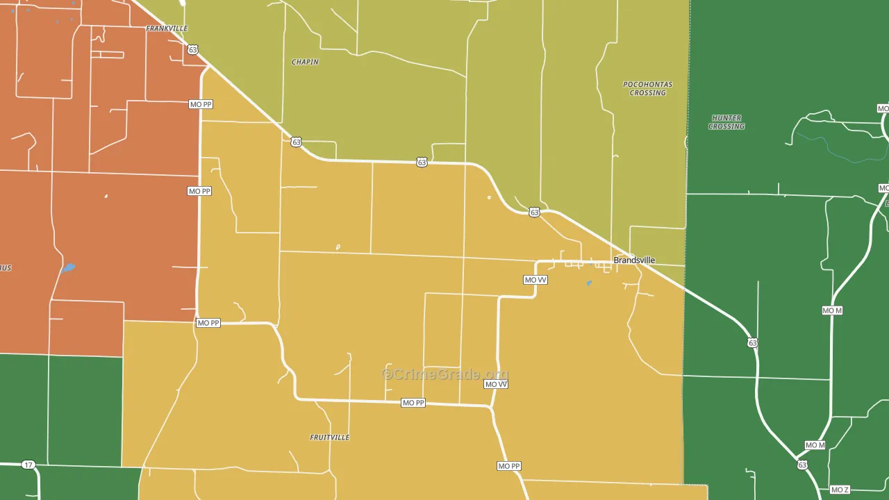 Brandsville, MO Map of Assault Rates