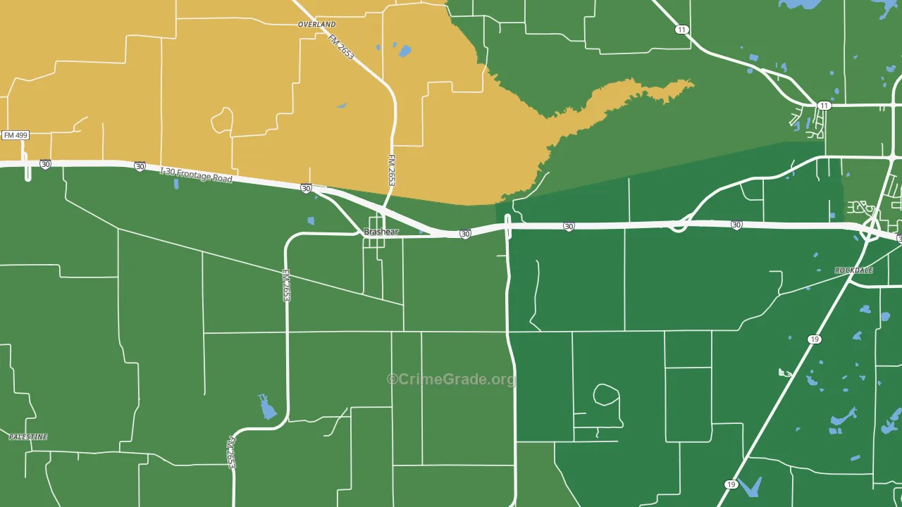 Brashear, TX Map of Assault Rates