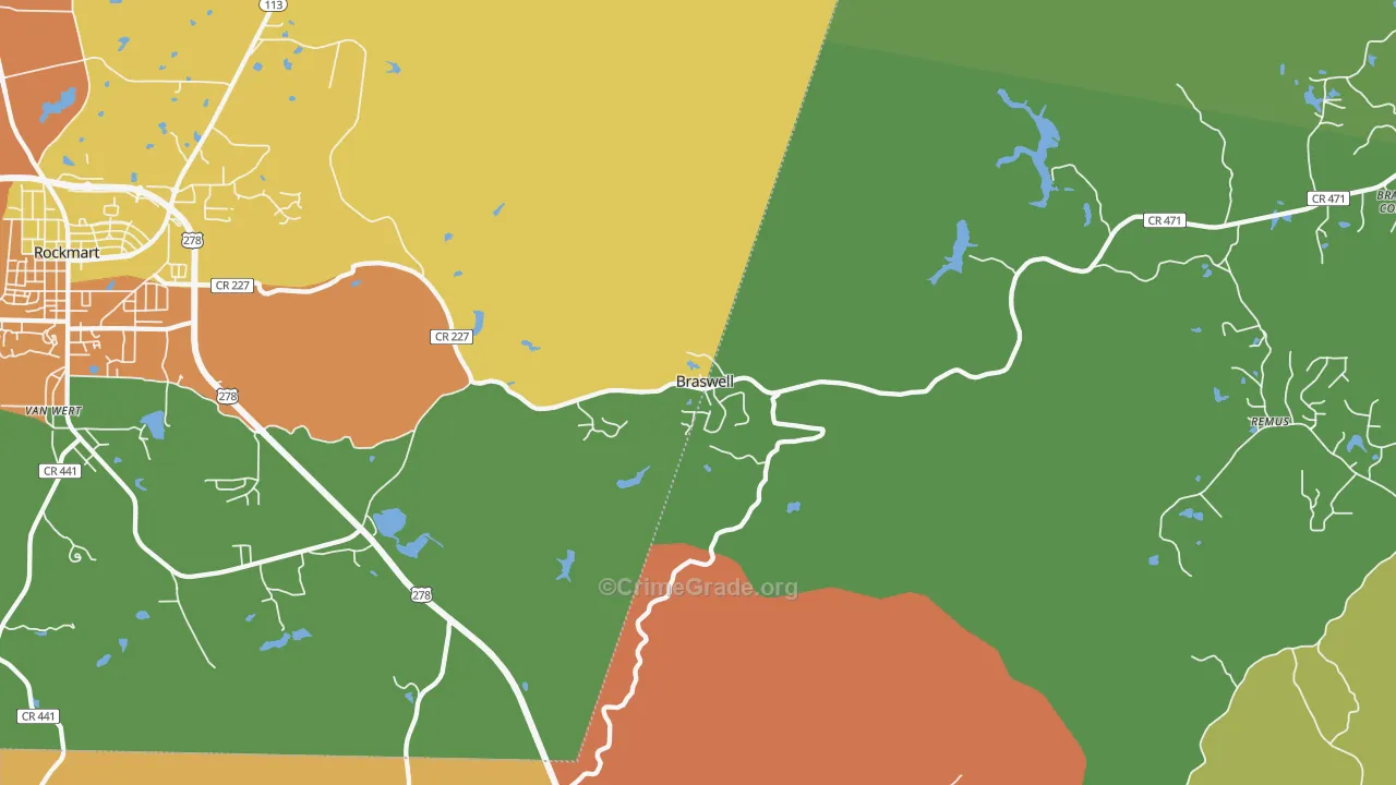 Braswell, GA Map of Assault Rates
