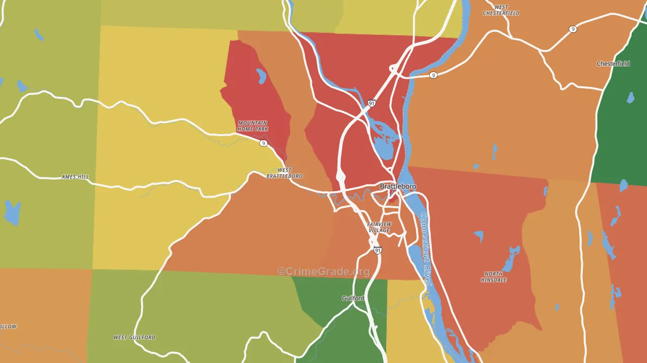Brattleboro, VT Map of Assault Rates