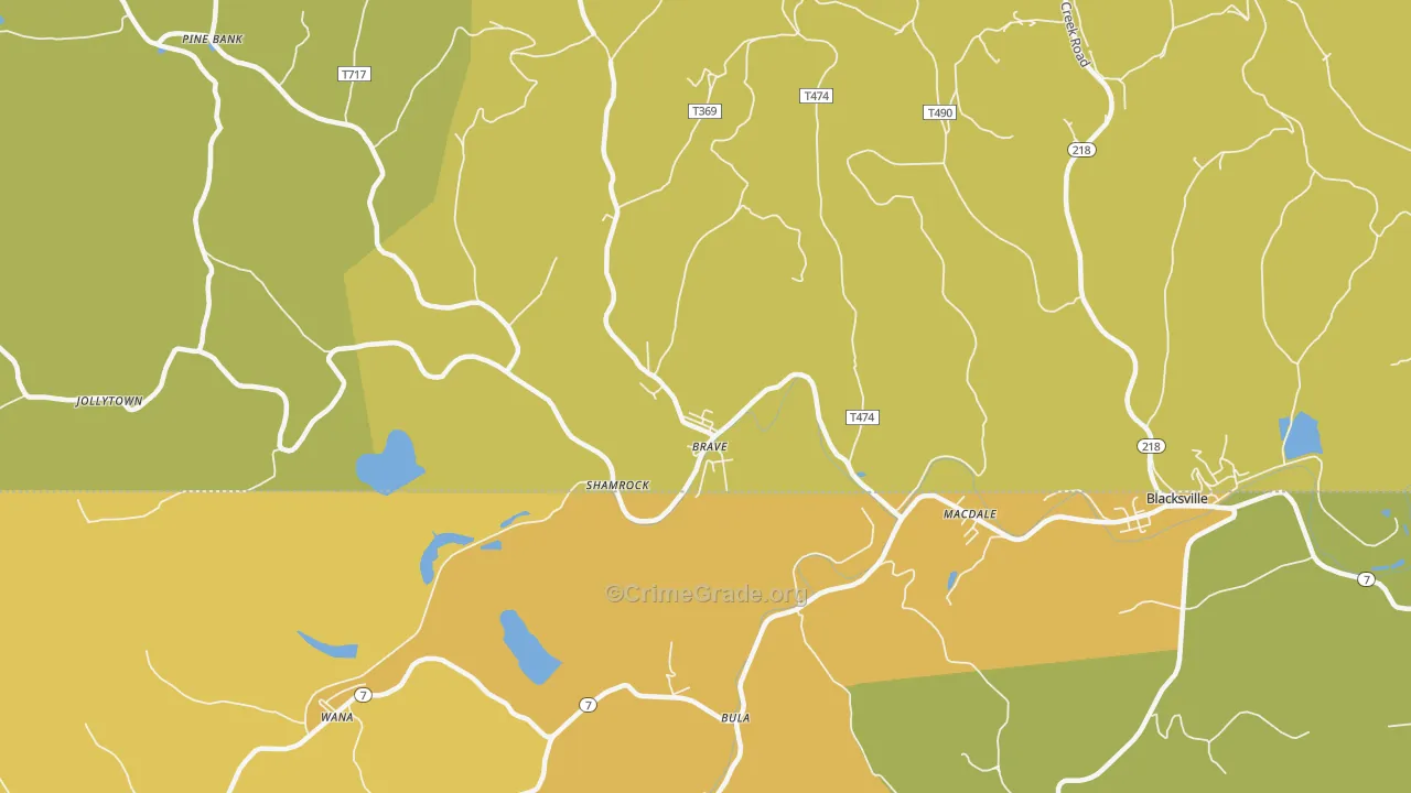 Brave, PA Map of Assault Rates