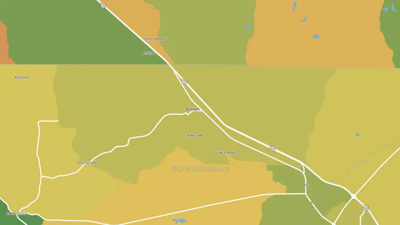 Braxton, MS Map of Assault Rates