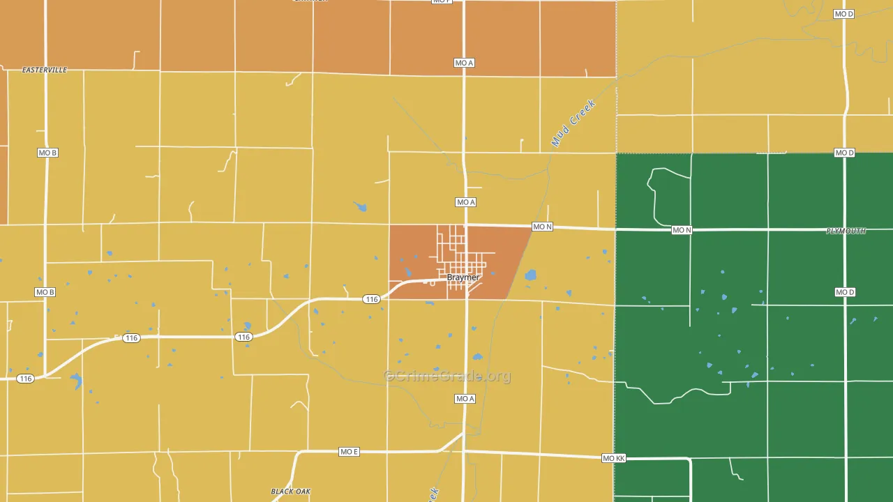 Braymer, MO Map of Assault Rates