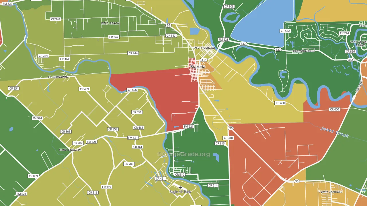 Brazoria, TX Map of Assault Rates