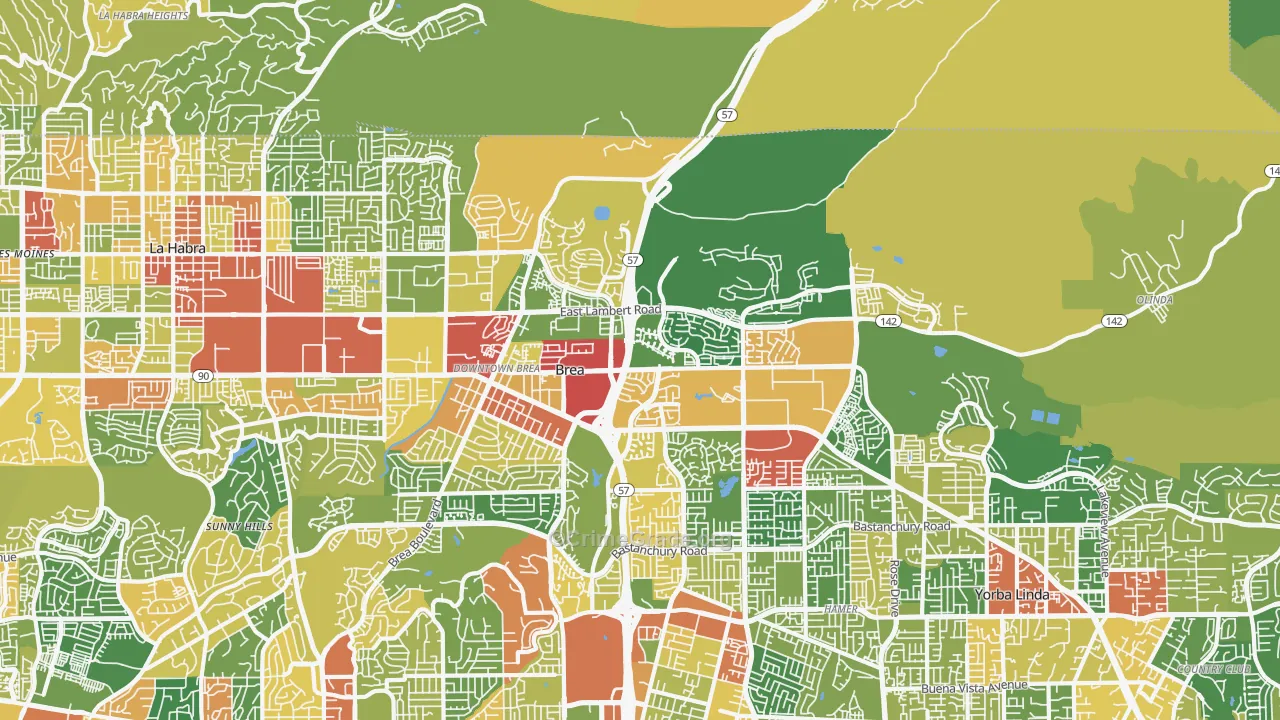 Brea-Olinda, Brea, CA Map of Assault Rates