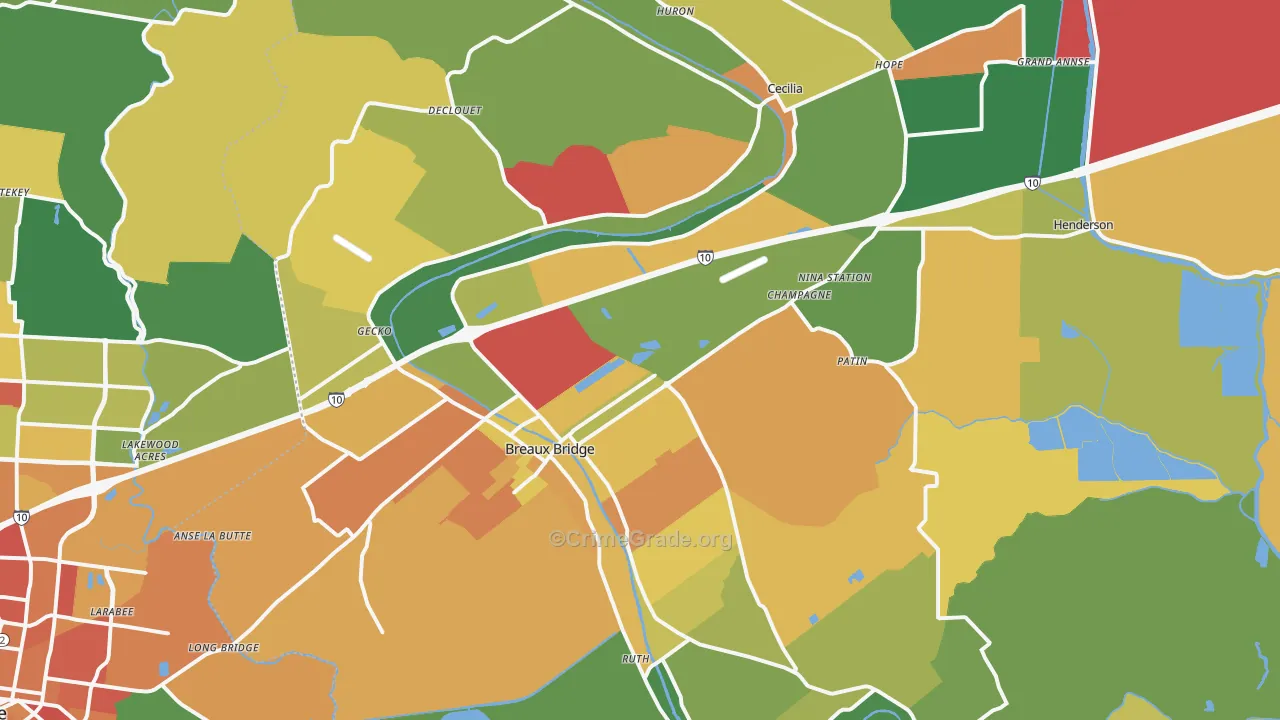 Breaux Bridge, LA Map of Assault Rates
