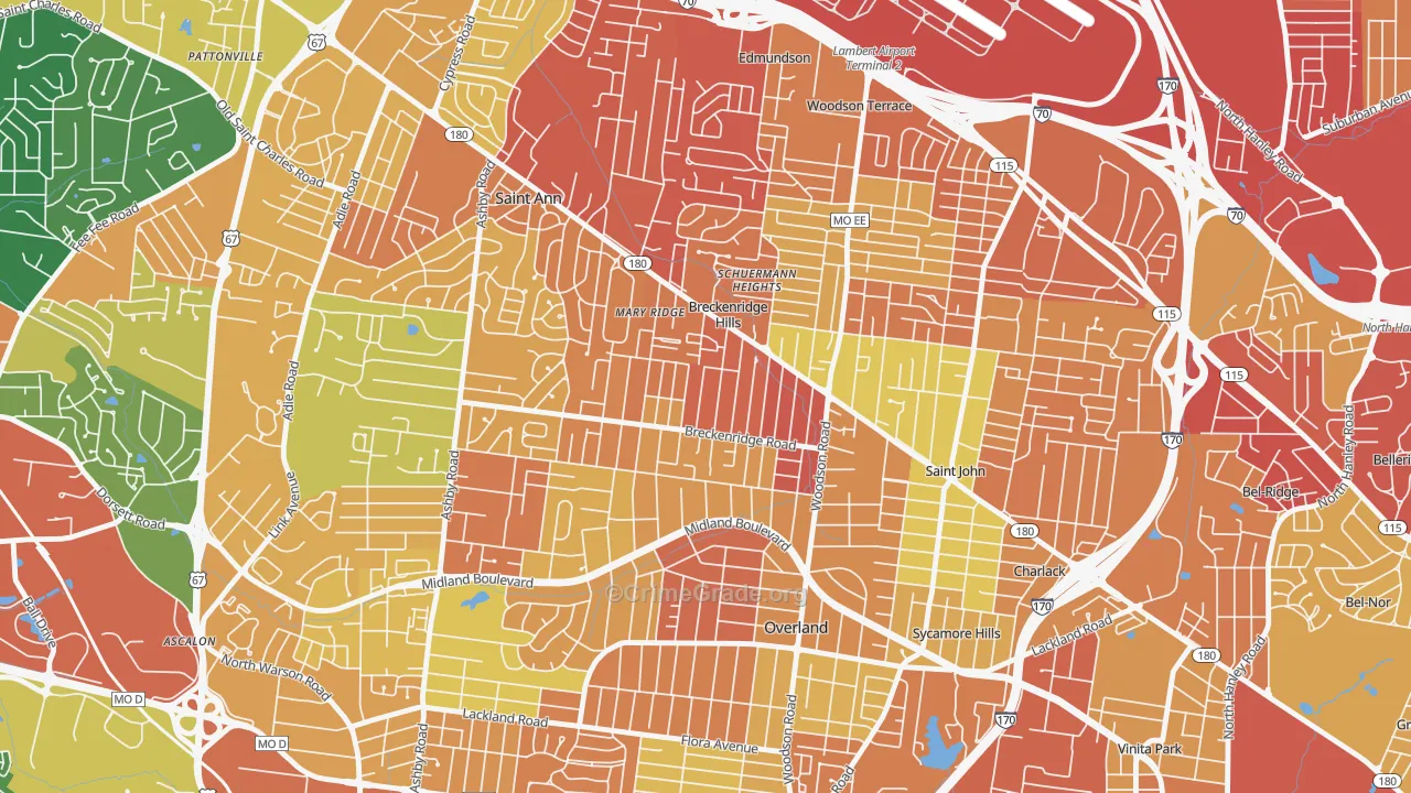 Breckenridge Hills, MO Map of Assault Rates