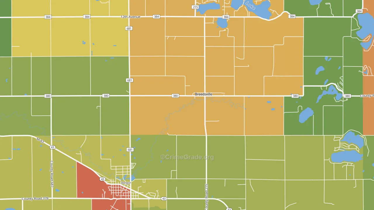 Breedsville, MI Map of Assault Rates