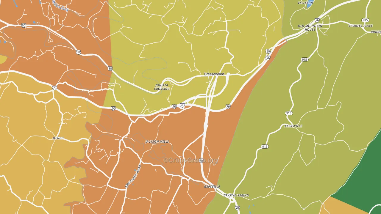 Breezewood, PA Map of Assault Rates