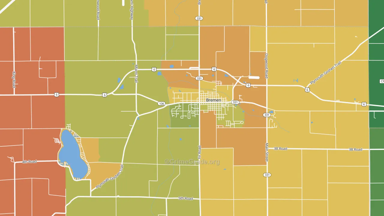 Bremen, IN Map of Assault Rates