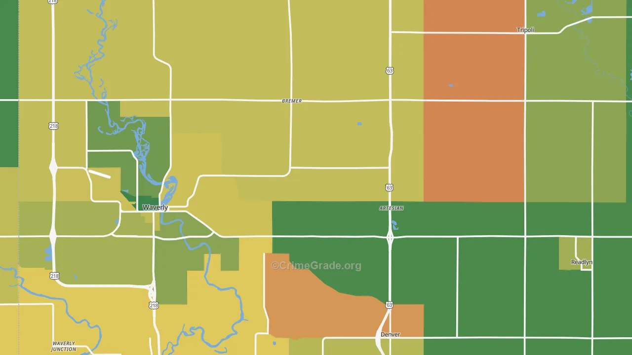 Bremer County, IA Map of Assault Rates
