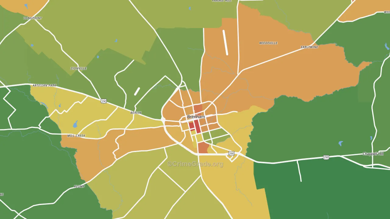 Brenham, TX Map of Assault Rates