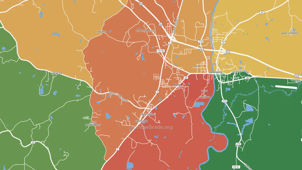 Brent, AL Map of Assault Rates