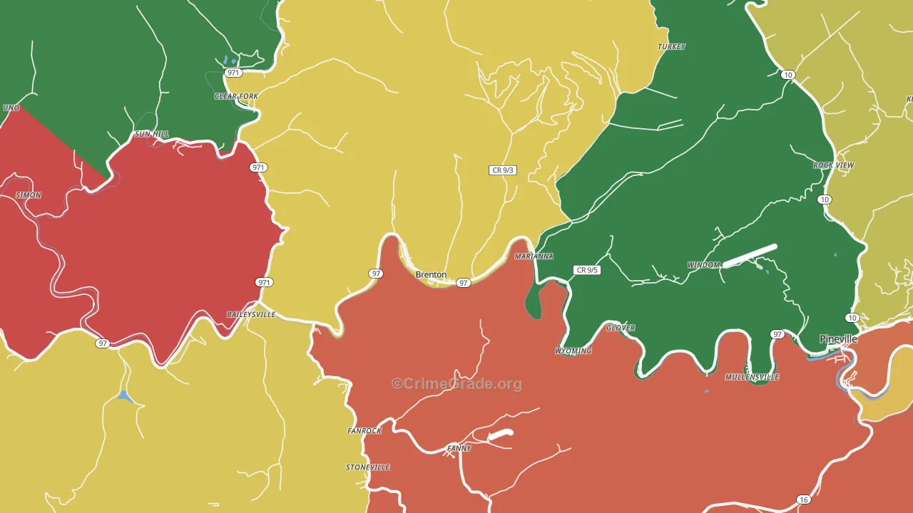 Brenton, WV Map of Assault Rates