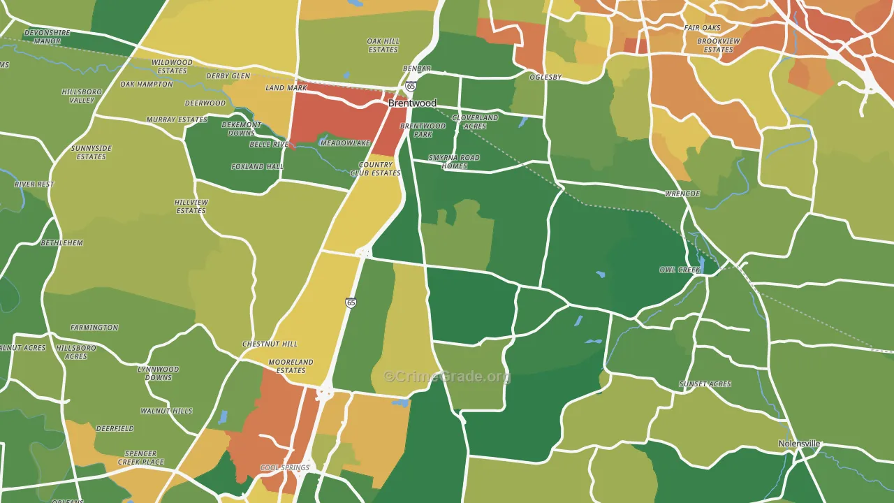Brentwood, TN Map of Assault Rates