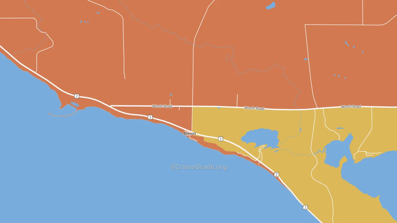 Brevort, MI Map of Assault Rates