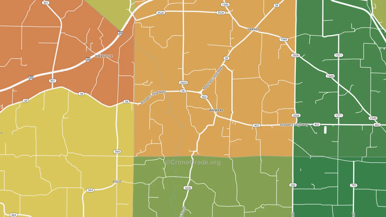 Brewers, KY Map of Assault Rates