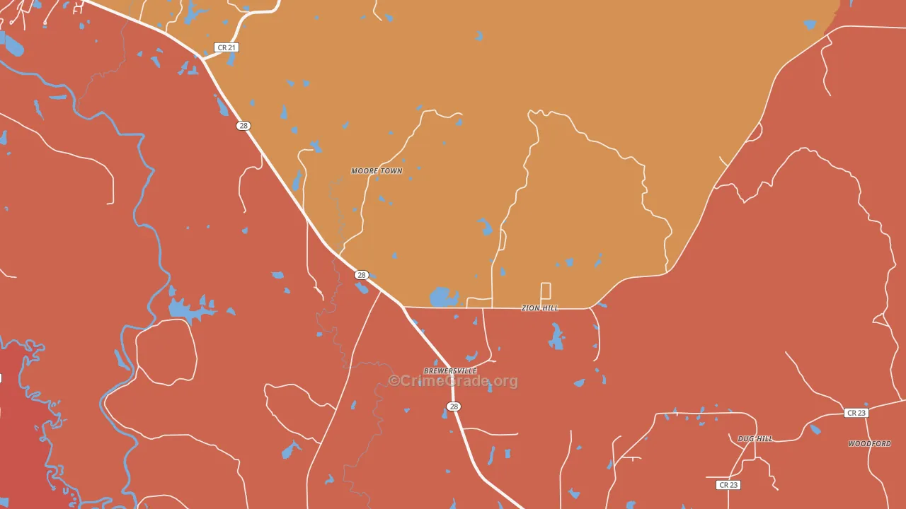 Brewersville, AL Map of Assault Rates