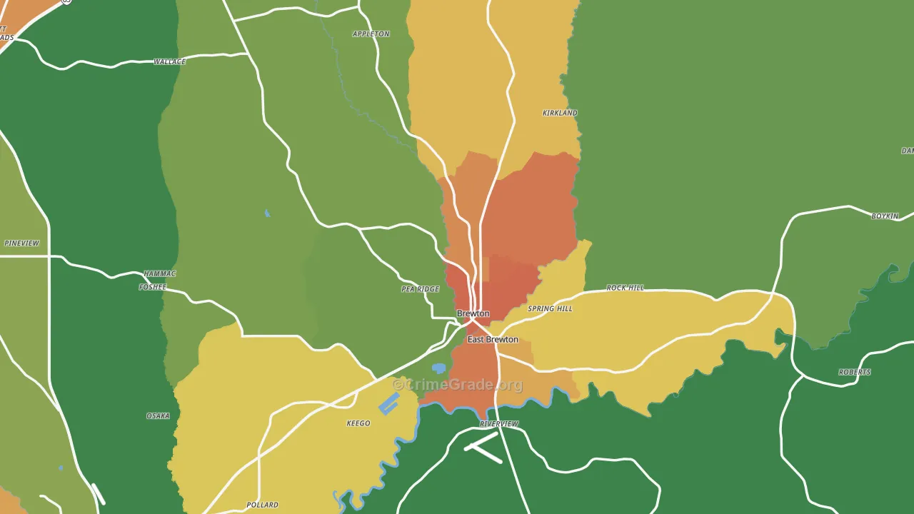 Brewton, AL Map of Assault Rates