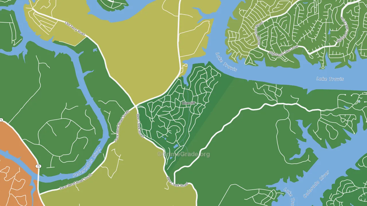 Briarcliff, TX Map of Assault Rates
