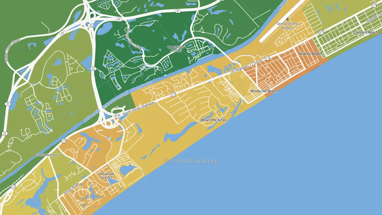Briarcliffe Acres, SC Map of Assault Rates