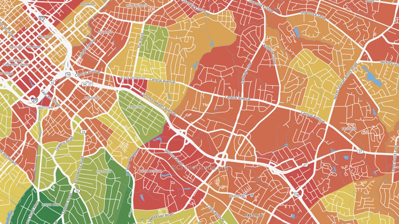Briarcreek-Woodland, Charlotte, NC Map of Assault Rates