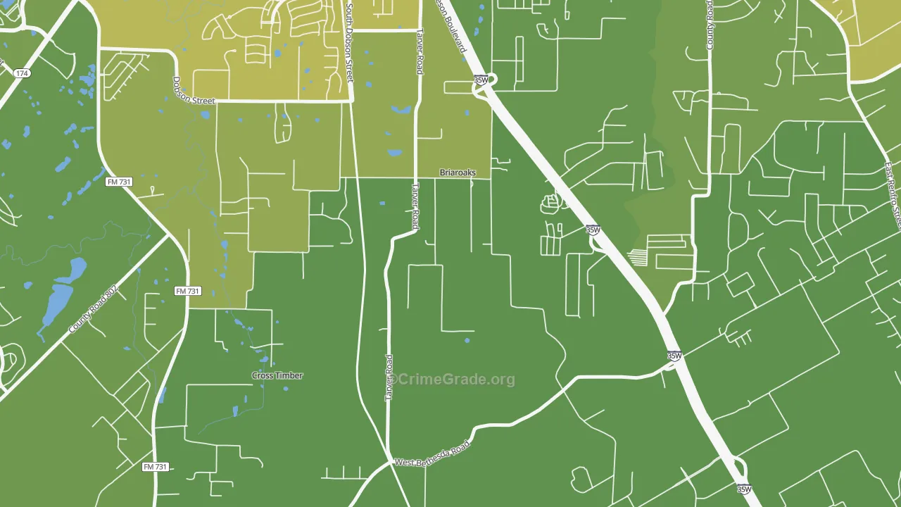 Briaroaks, TX Map of Assault Rates