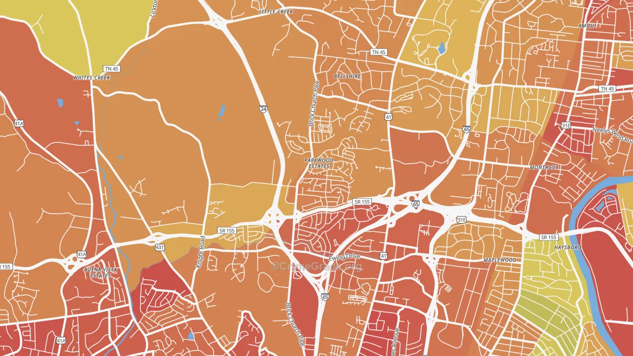 Brick Church Bellshire, Nashville, TN Map of Assault Rates