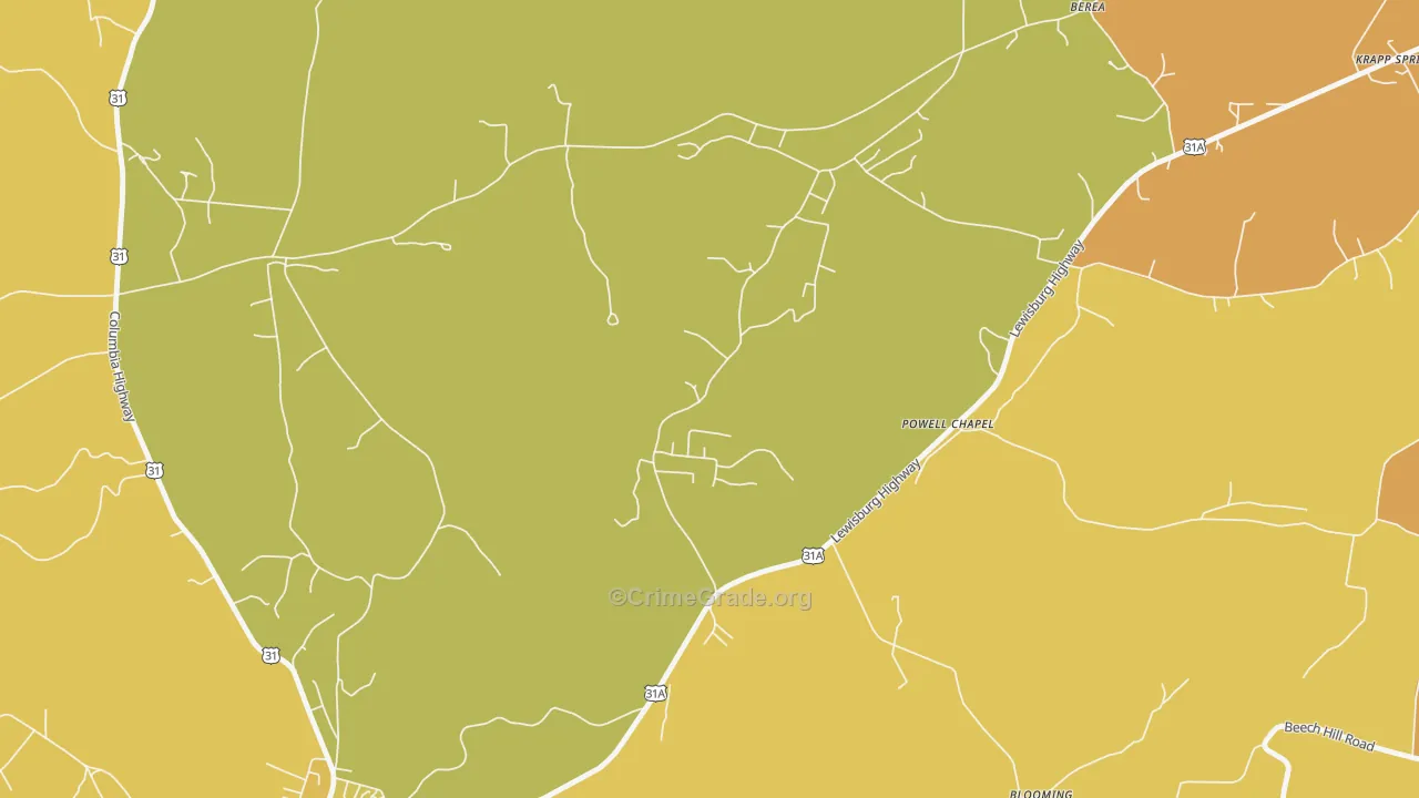 Brick Church, TN Map of Assault Rates