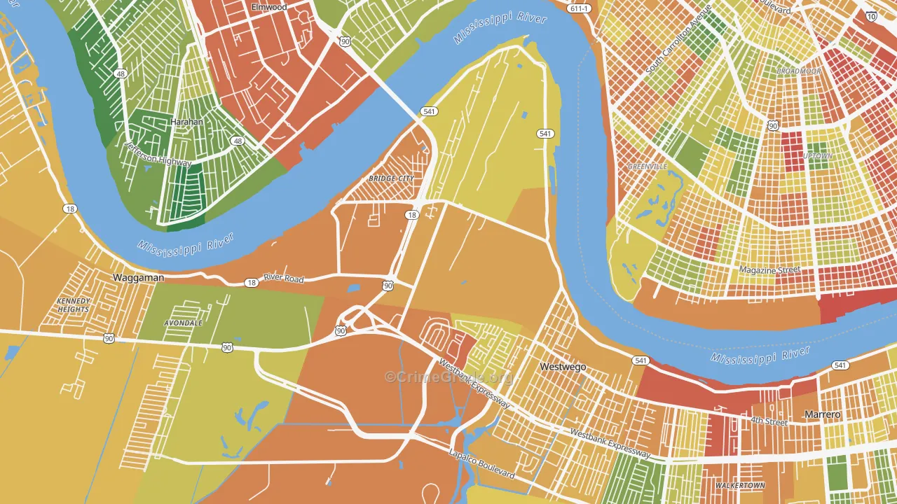 Bridge City, LA Map of Assault Rates