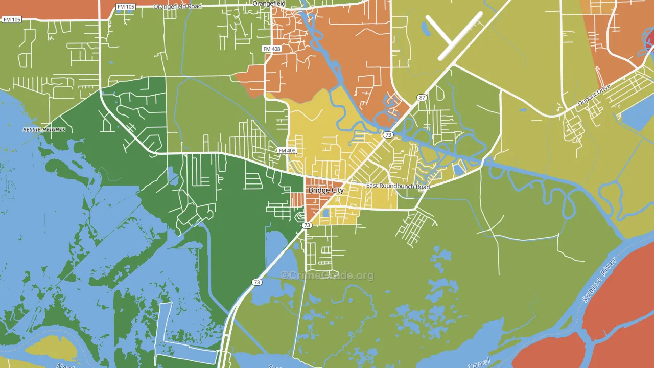 Bridge City, TX Map of Assault Rates
