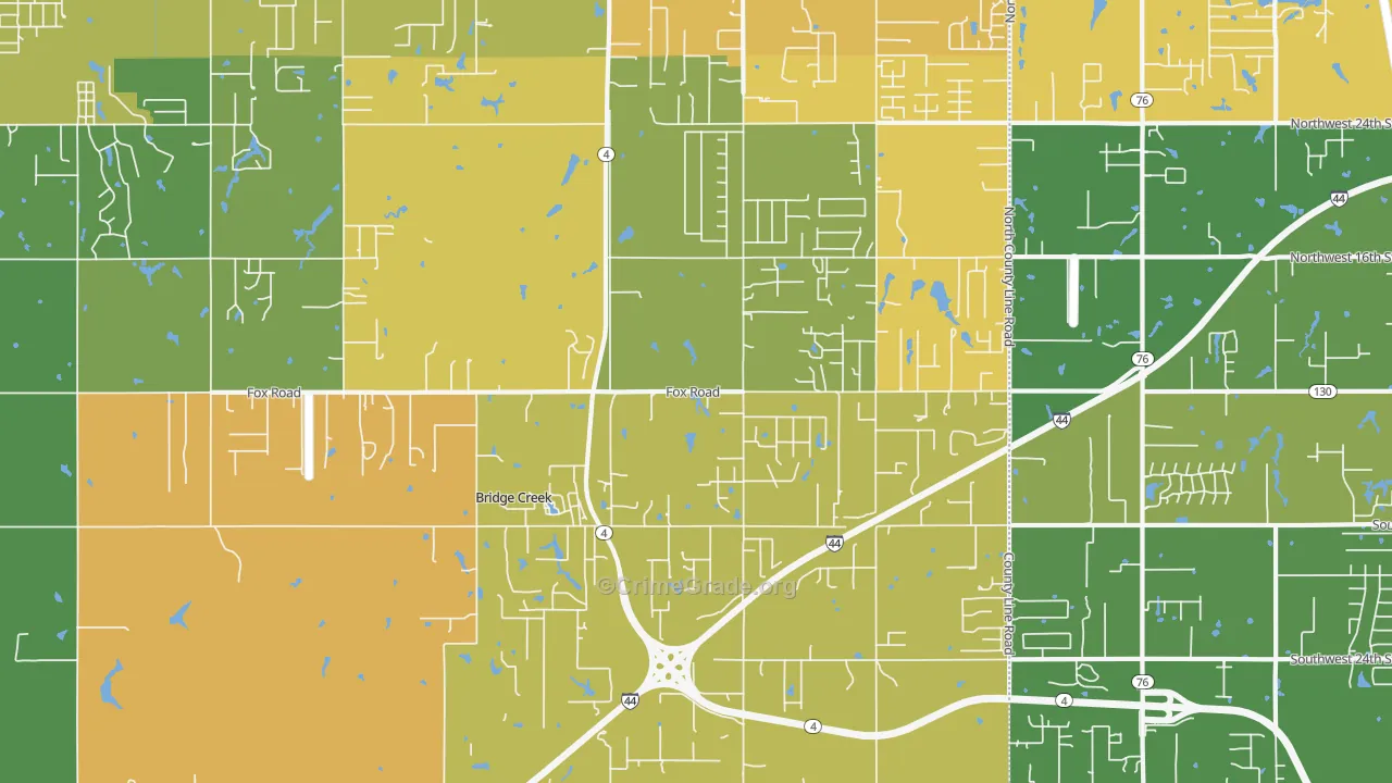 Bridge Creek, OK Map of Assault Rates