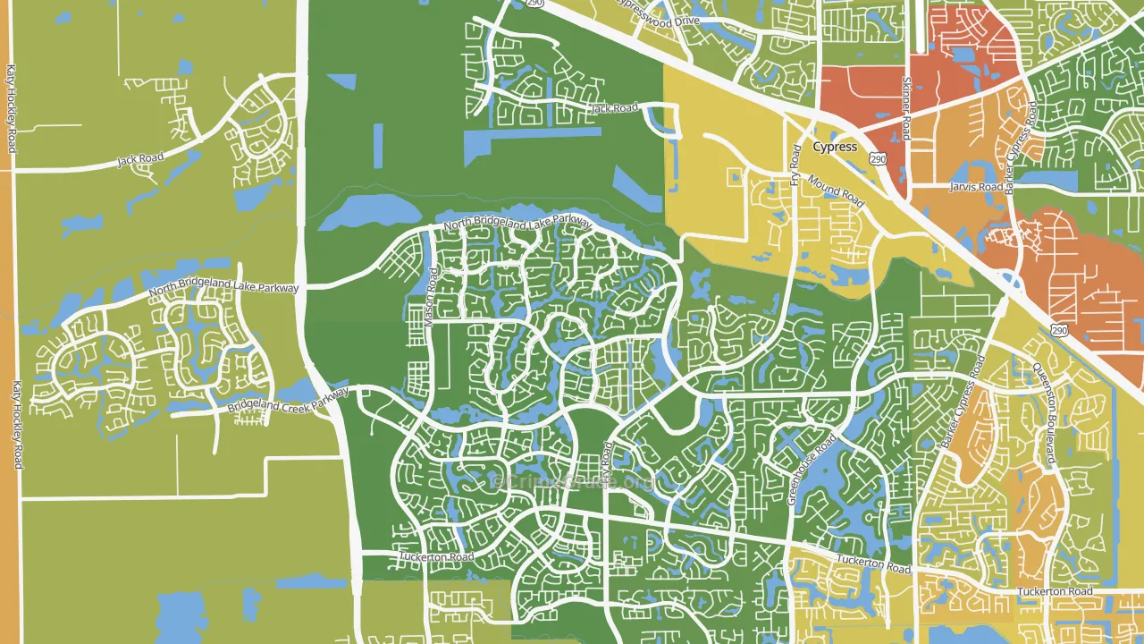 Bridgeland, Cypress, TX Map of Assault Rates