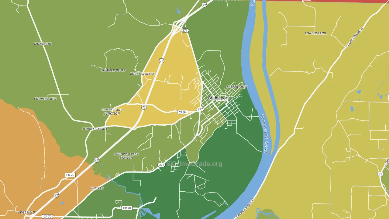 Bridgeport, AL Map of Assault Rates
