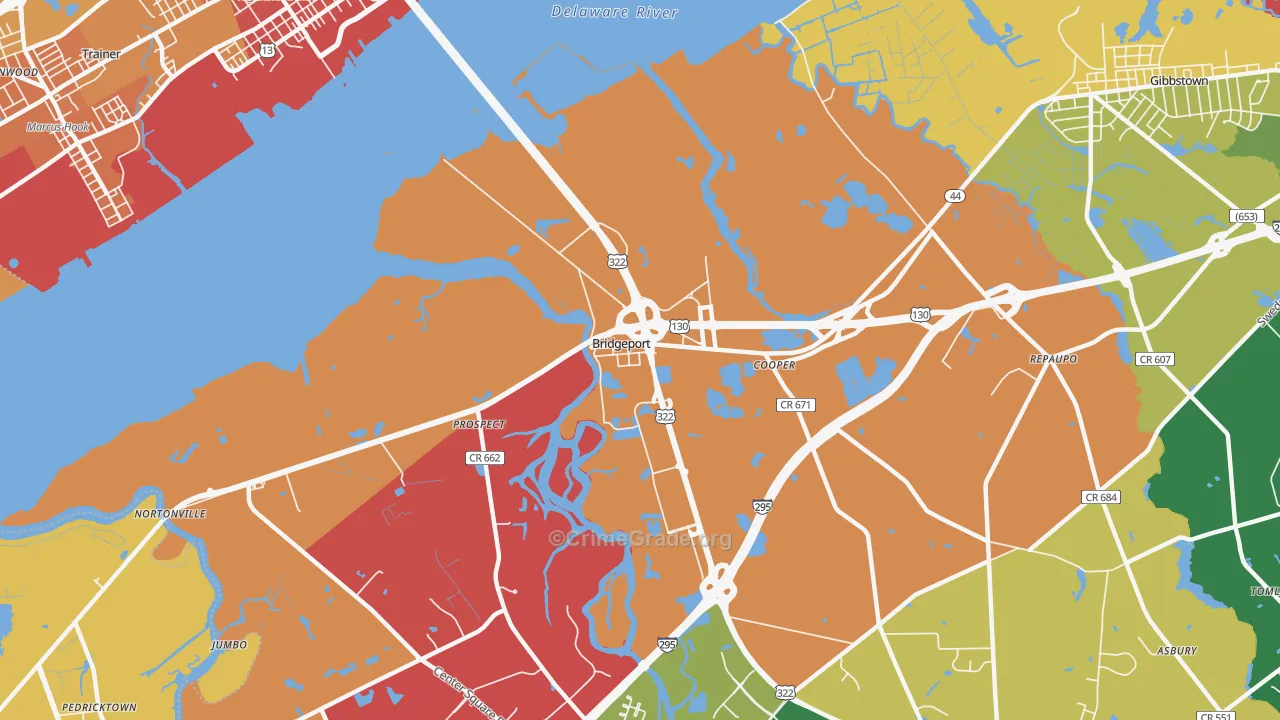 Bridgeport, NJ Map of Assault Rates
