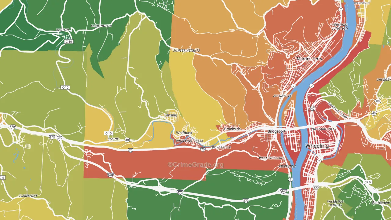 Bridgeport, OH Map of Assault Rates