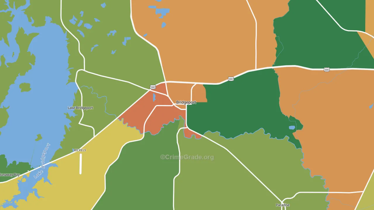 Bridgeport, TX Map of Assault Rates