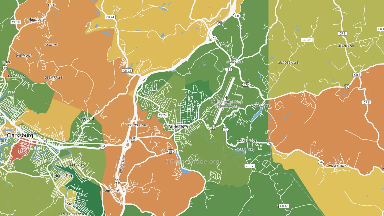 Bridgeport, WV Map of Assault Rates
