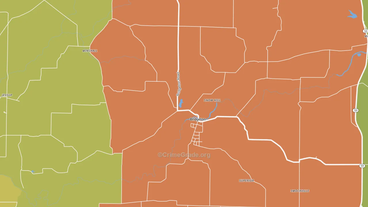 Bridgeton, IN Map of Assault Rates
