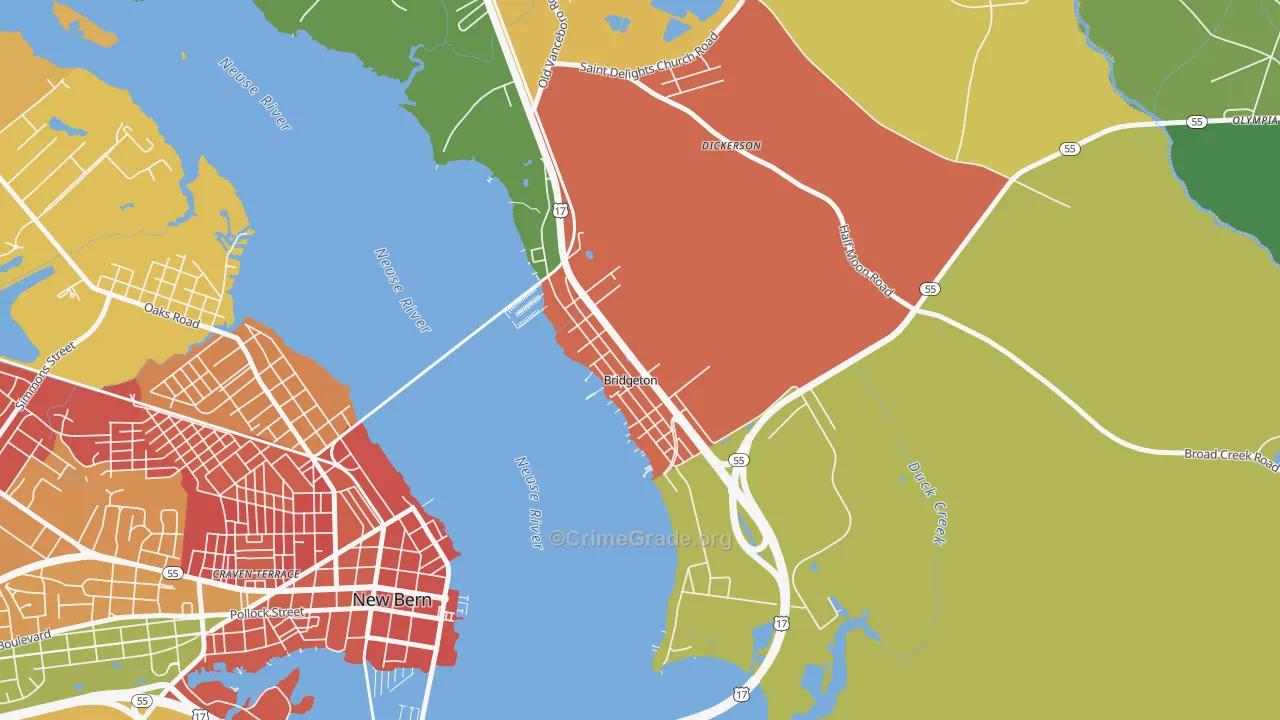 Bridgeton, NC Map of Assault Rates