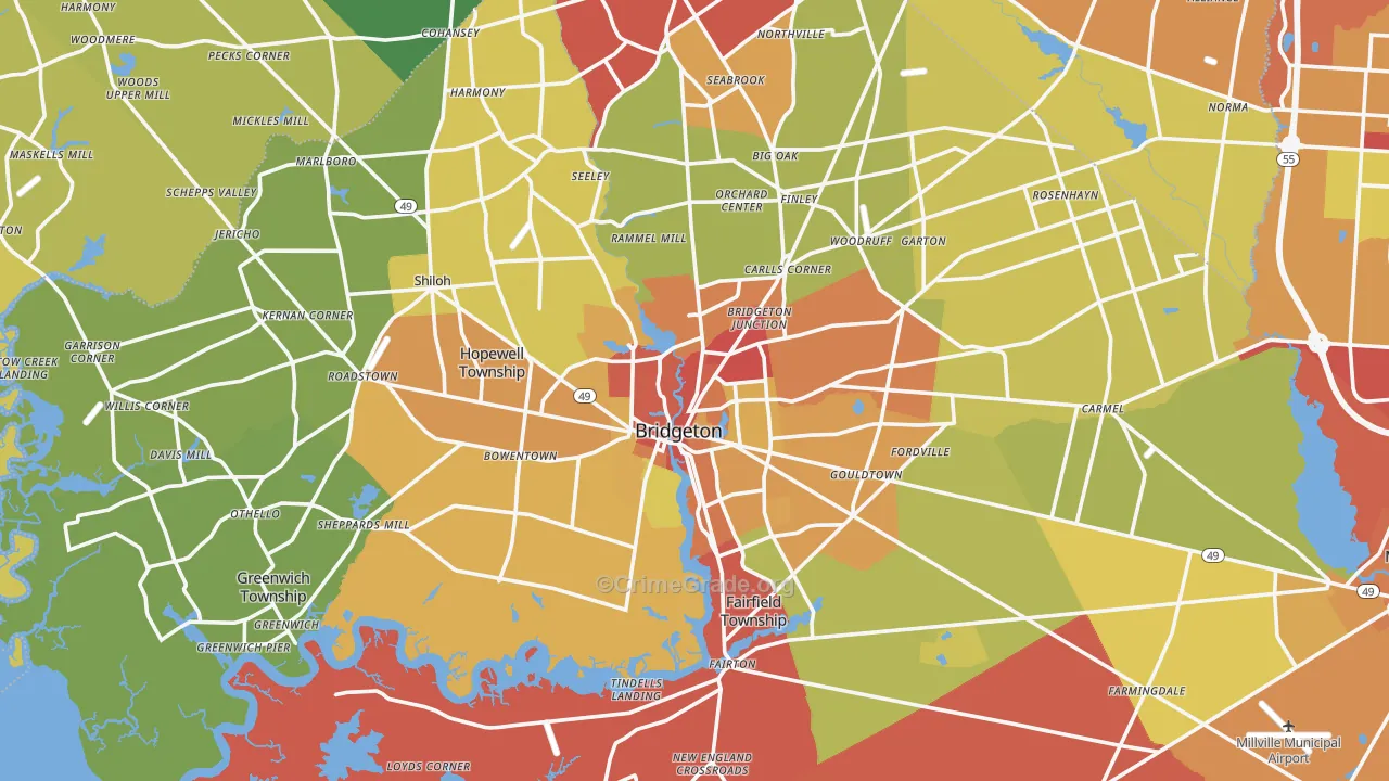 Bridgeton, NJ Map of Assault Rates